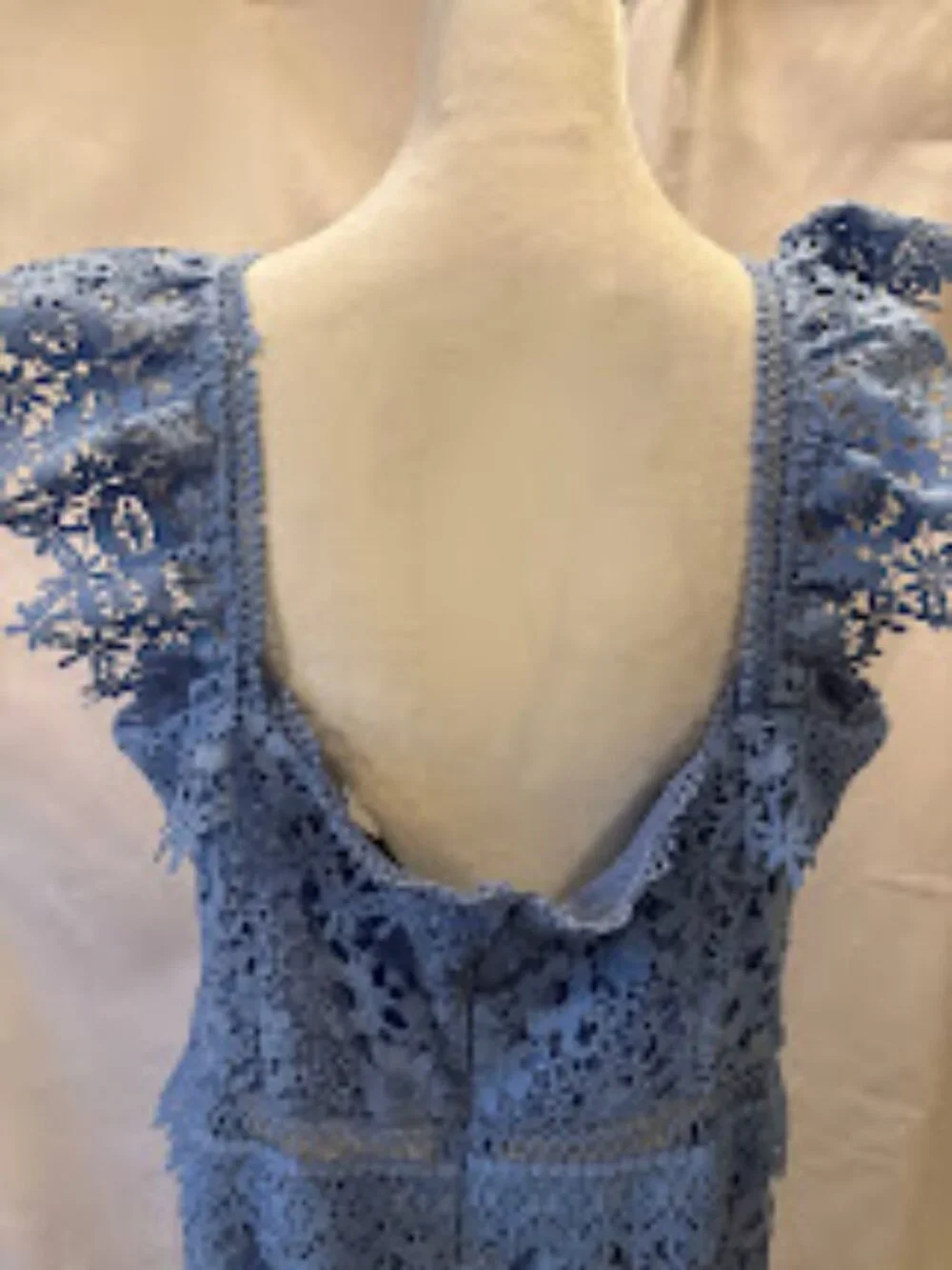 ASOS DESIGN Premium Lace Dress with Ruffle Detail in Blue - Size 14 - Picture 13 of 16